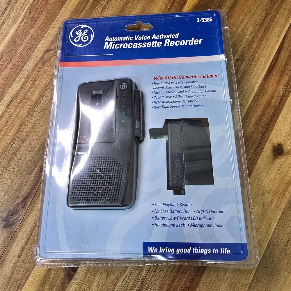 GE Microcassette‎ Recorder 3-5386 Black Voice Activated Vintage 1996 New Sealed